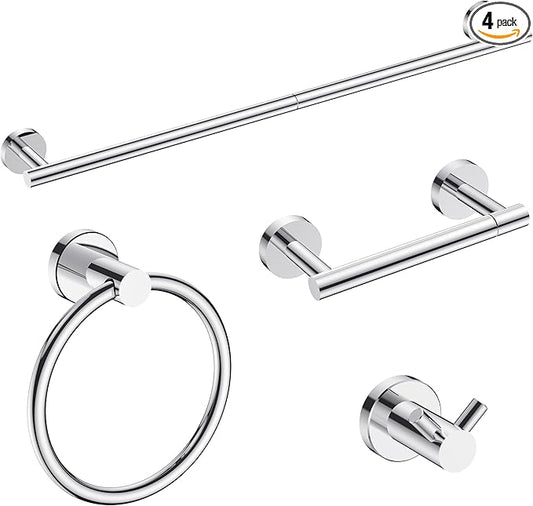 FORIOUS Bathroom Hardware Accessories Set, SUS304 Stainless Steel Towel Bar Set, Modern Towel Racks Holder for Bathroom, Toilet Paper Holder Wall Mounted 4 Pieces(24" Bar, Chrome)