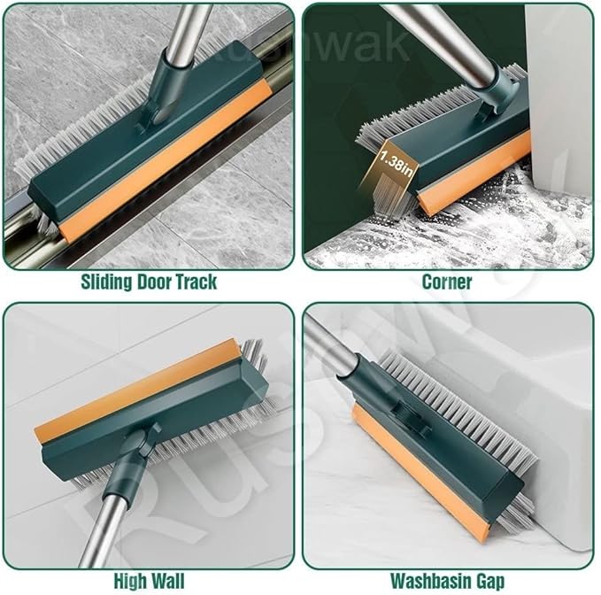 3 in 1 Long Handle Bathroom Cleaning Brush with Wiper, 180° Rotate for Floor/Toilet Cleaning (Multicolor)