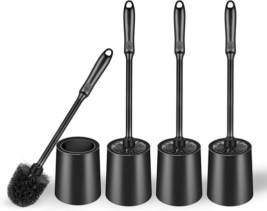 4 Pack Toilet Brush and Holder, Long Handle Toilet Bowl Brush, Deep Cleaning for Bathroom Toilets, Drip-Proof, Easy to Assemble, Black
