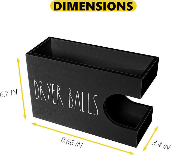 Dryer Ball Holder for Laundry Room, Dryer Balls Container Wall Mount, Wood Dryer Balls Storage Organizer, Wool Dryer Ball Dispenser Basket (Black)