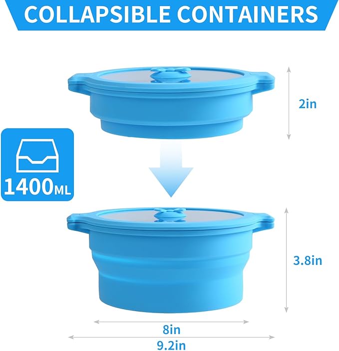 Collapsible Silicone Microwave Cookware Cooker Steamer for Cooking with Lids, 0.8L and 1.4L Glass Food Storage Container Sealed Bowl Mixing Bowls 2pc Set BPA Free