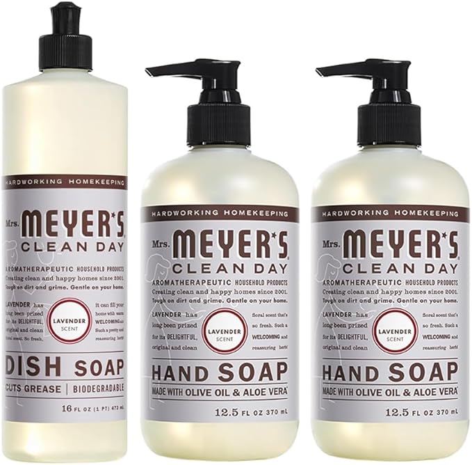 Mrs. MEYER'S CLEAN DAY Variety, 2 Liquid Hand Soap 12.5 OZ, 1 Liquid Dish Soap, 16 FL OZ (Lavender)