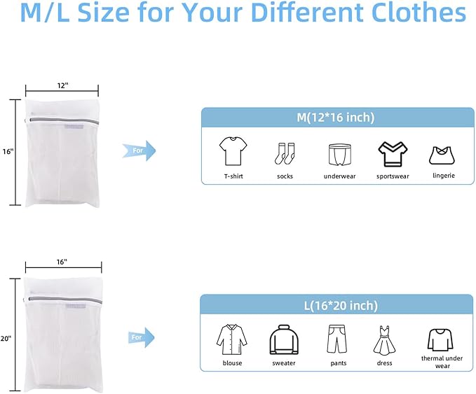 Fine Mesh Laundry Bags with Zipper-Multi Size Mesh Bags For Laundry, Reusable Organizer Lingerie Bags (5, Large)