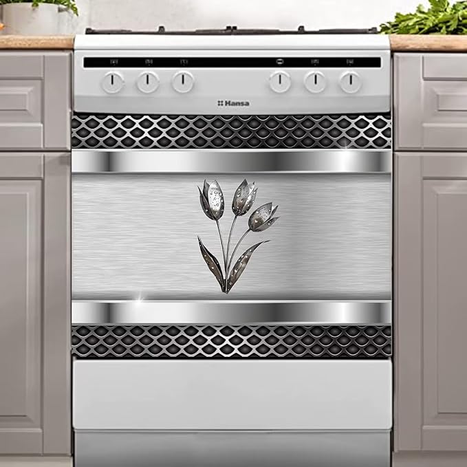 Stainless Steel Dishwasher Magnet Cover Decor, Metal Floral Dishwashing Sticker Magnetic, Kitchen Fridge Door Magnet Cover Vinyl Sticker (23" x 17" Magnetic)