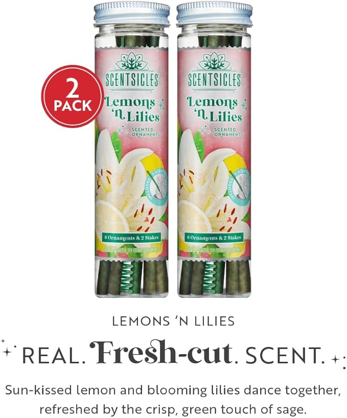 Scentsicles Lemons n Lilies Scented Sticks with 2 Scenter Stakes - 2 Bottles (12 Sticks Total) Christmas Ornament