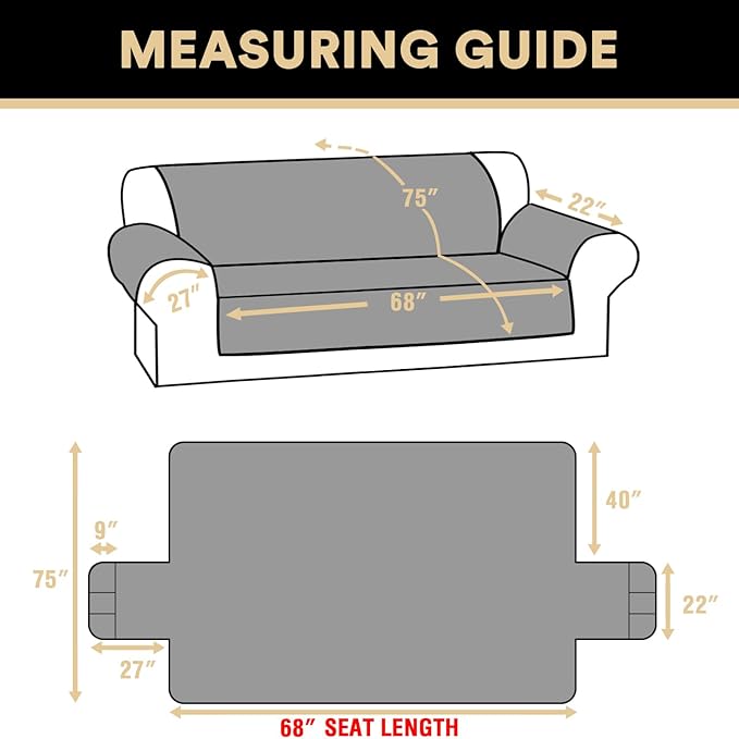 PrinceDeco Waterproof Couch Cover for 3 Cushion Sofa Diamond Quilted Pattern Couch Sofa Cover for Dogs Furniture Protector Cover with Elastic Straps for Pet Cat (Sofa,Beige)