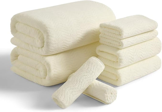 8 Piece Bath Towel Set |2 Oversized Large Bath Sheet,2 Hand Towels,4 Washcloths| Ultra Soft Cozy Bath Towel Set for Bathroom Hotel Gym Spa,Highly Absorbent Quick Dry Bathroom Towel Collections,Cream