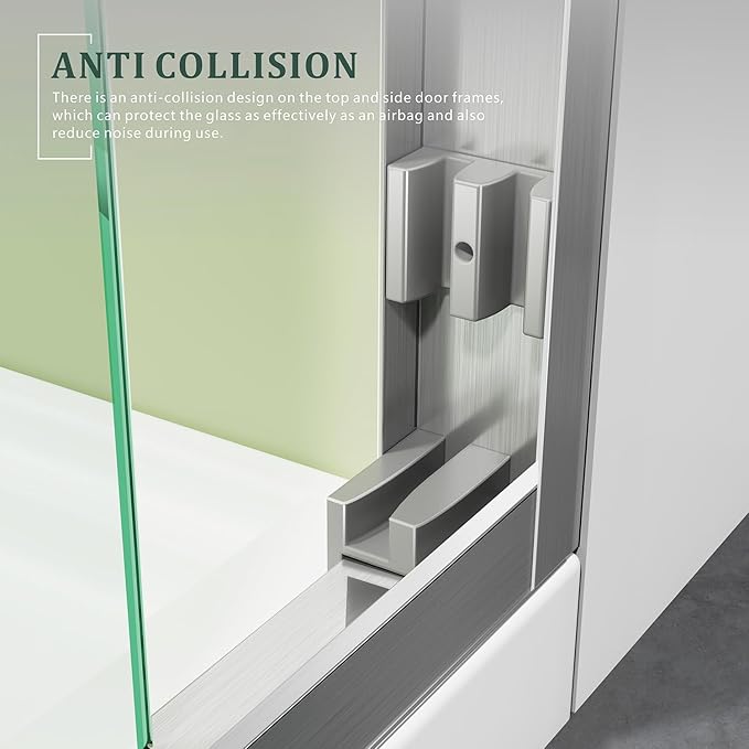 Brushed Nickel Shower Glass Door,56-60 x 72 inch Bathroom Sliding Door with 1/4'' Clear Tempered Glass,Double Sliding Shower Doors for Walk-in Shower,Semi-Frameless Shower Door