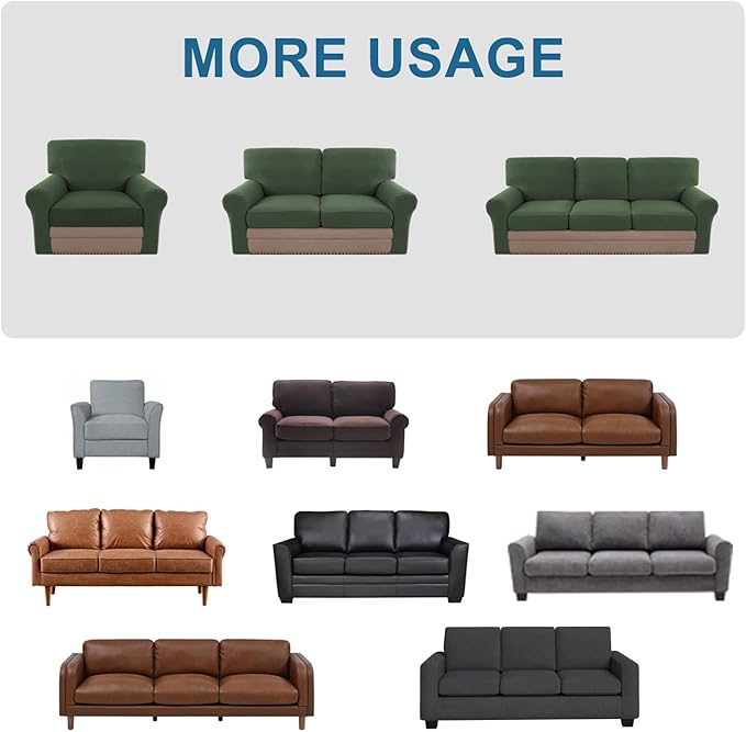 H.VERSAILTEX Multi-Pieces Sofa Covers Stretch Couch Covers Form Fitted Seats and Back Cushions Covers (3 Seat Covers Plus 3 Back Cusion Covers, Bonus 2 Armrest Covers), Bronze Green