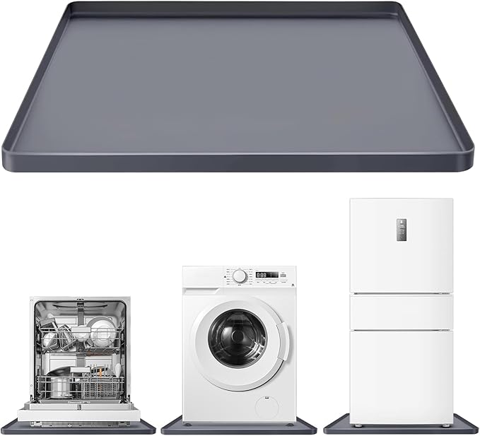 27"X27" Under Washing Machine Drain Pan Silicone Mat with 0.8“ Raised Edge - Washing Machine Tray , Non-Slip Trays for under Washer and Dryer , Washer Tray for Floor Protection ,Washer Drip Pan (Gray)
