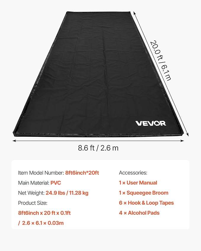 VEVOR Containment Mat, 8 ft 6 in x 20 ft, Non-Slip PVC Garage Floor Mat with a Cleaning Squeegee, Heavy Duty Durable Waterproof Protection from Snow, Rain and Mud for Cars SUVs Trucks Parking, Black