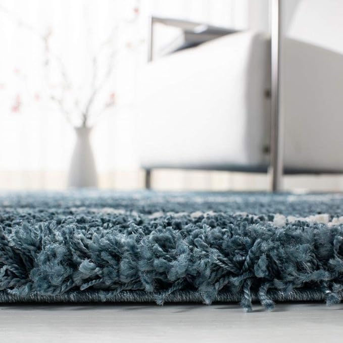 SAFAVIEH Hudson Shag Collection Area Rug - 5' Square, Slate Blue & Ivory, Modern Trellis Design, Non-Shedding & Easy Care, 2-inch Thick Ideal for High Traffic Areas in Living Room, Bedroom (SGH281L)
