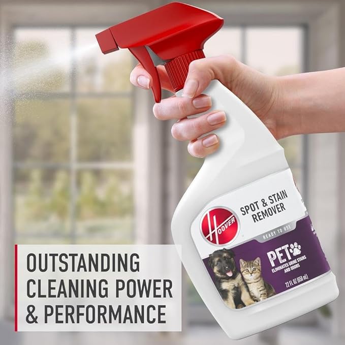 Hoover Pet Pre-Treat Spot and Stain Remover Spray, 22 oz., Pet Formula for Carpet and Upholstery, Tackles Tough Pet Messes and Stains, Pair with Hoover Carpet or Spot Cleaner
