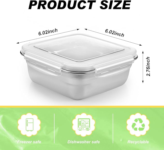 4 Pack Stainless Steel Sandwich Containers with Lids 25.4 oz Metal Food Container for Lunch Boxes with Airtight Silicone Seal for Sandwiches and Snacks(Transparent)
