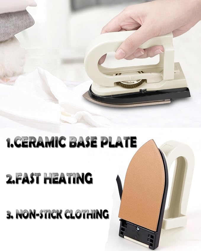 Dual Voltage Travel Iron (100-120V/220-240V) - 3-Temp Steamless Mini Dry Iron for Clothes, Non-Stick 356°F Soleplate with Foldable Handle, 0.8lb Ultra-Lightweight (White)