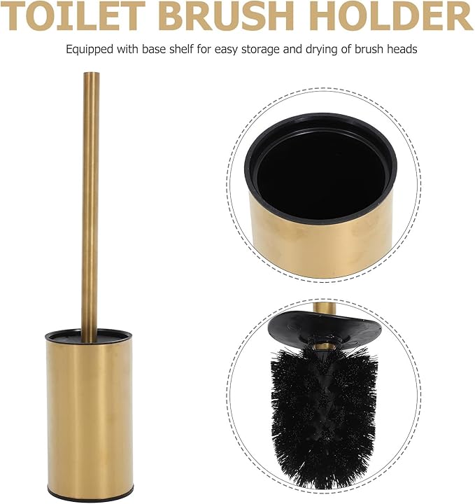 TIDTALEO Toilet Bowl Brush with 304 Stainless Steel Holder, Round Gold Finish, 3 Replaceable Brush Heads, Bathroom Cleaning Tool for Home and Office Use