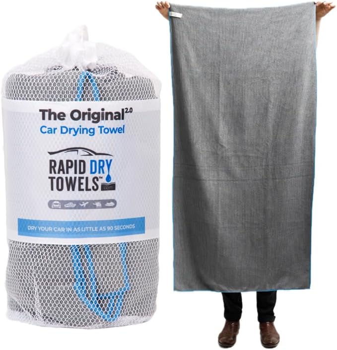 Rapid Dry Towels Original 2.0 Microfiber Car Drying Towel | 150 x 75cm | Extra Large Channel Weave Drying Cloth | Ultra Absorbent, Scratch-Free, Auto Detailing Towel for Cars SUVs Trucks & Boats