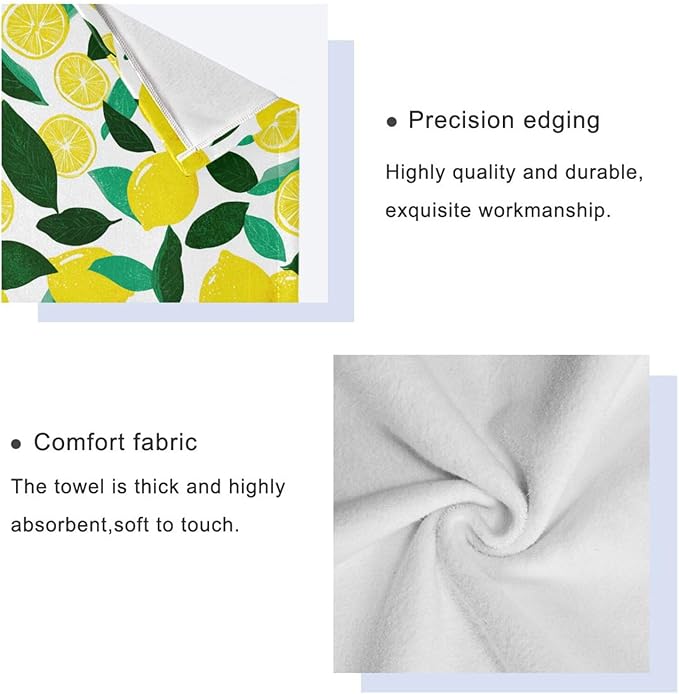 Pfrewn Fresh Lemon Towels Set of 3 Yellow Lemons Leaves Bathroom Towel Soft Absorbent Bath Hand Towels Washcloth Guest Towel Sets Bathroom Decorations