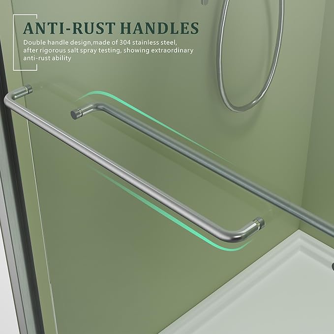 Satin Nickel 56-60'' W x 62'' H Bypass Sliding Bathtub Glass Shower Doors,Semi-Frameless Tub Shower Doors with 1/4 in. Clear Tempered Glass,Silver Stainless Steel Handles for Towel
