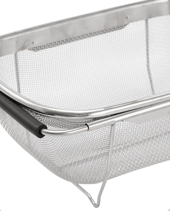 4qt Stainless Steel Oval Strainer Basket Colander, Over The Sink Colander Fine Mesh Expandable, Colander For Kitchen Sink, Vegetables, Strain, Drain, Rinse Fruits (6 Quart Strainer Basket)