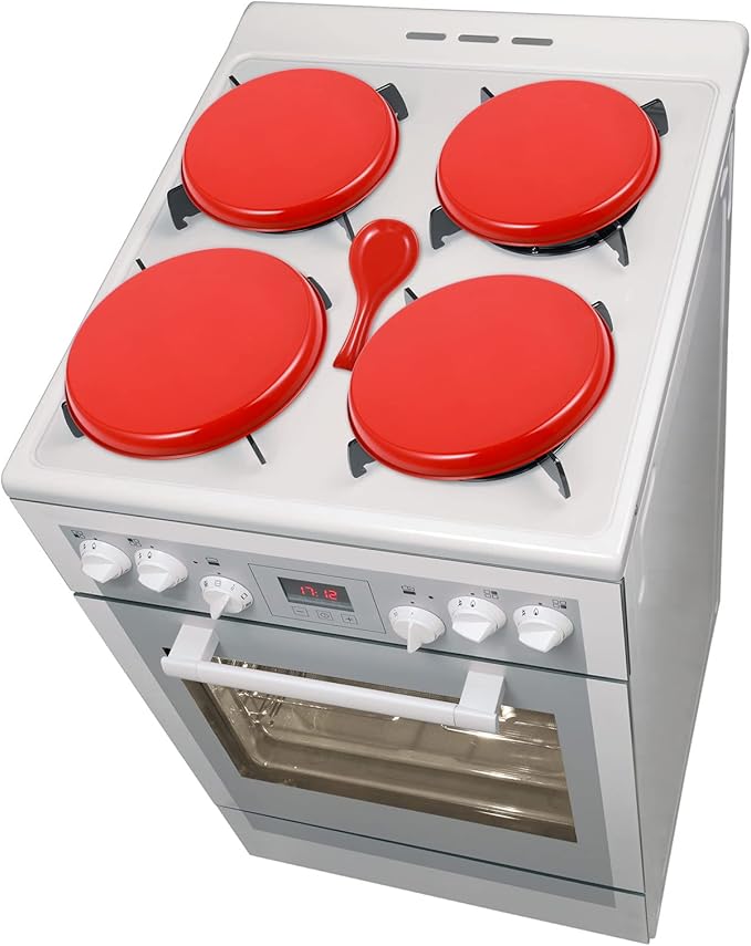 4 Pcs 8" 10" Electric Stove Burner Covers 1 Pcs 3.8" x 8.7" Ceramic Spoon Rest Stainless Steel Stove Top Covers for Gas Burners Spoon Holder for Winter Kitchen Coffee Bar Accessories(Red Cover)