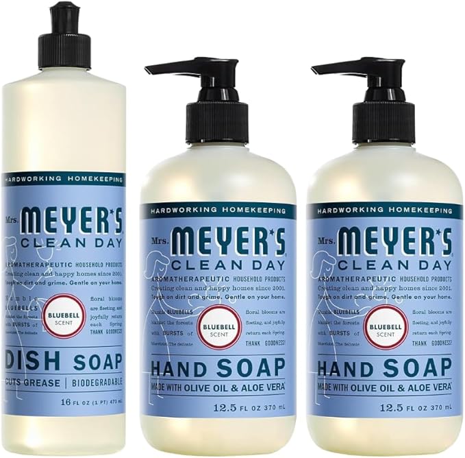 Mrs. MEYER'S CLEAN DAY Variety, 2 Liquid Hand Soap 12.5 OZ, 1 Liquid Dish Soap, 16 FL OZ (Bluebell)