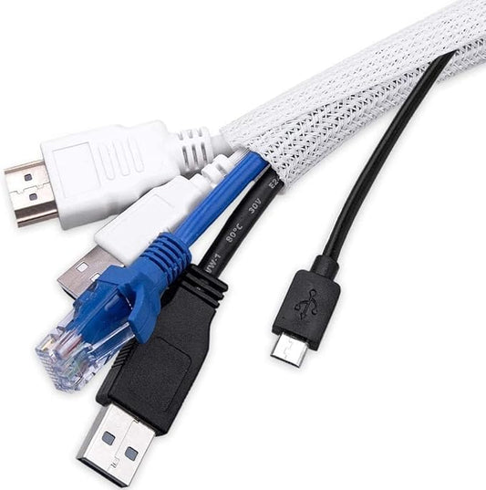 AGPTEK Cable Sleeve Cover, 10ft - 4/5 inch Desk Cord Organizer Cable Hider, Home Office Wire Management Computer TV Wire Loom Tubing, Pet Proof Cord Protector, from Cat Dog Chewing, White