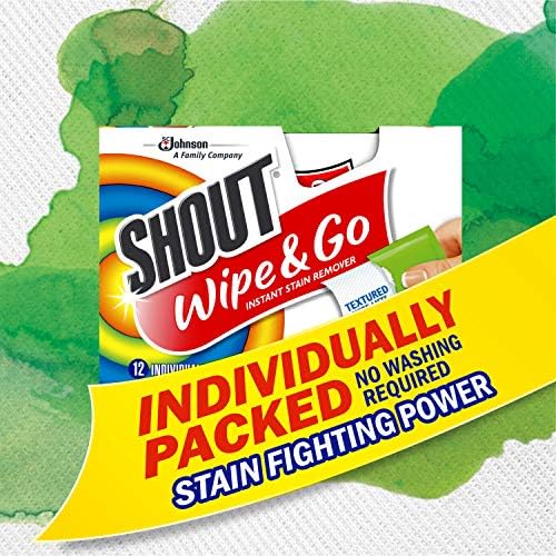 Shout Wipe & Go Instant Stain Remover Wipes, No Wash Required, Safe on Colorfast Washables, Travel & Baby Diaper Bag Essentials, Removes Grass, Coffee, Makeup & More, 12 Wipes (Pack of 6)