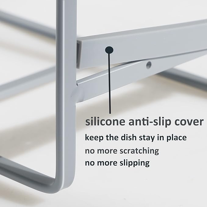 4PCS Plate Holders Organizer, Metal Dish Storage Dying Display Rack for Cabinet, Counter and Cupboard, Grey,2 Small and 2 Large