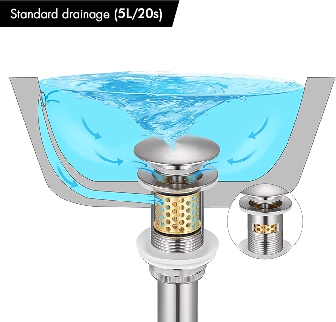 KES Bathroom Sink Drain with Overflow Vessel Sink, Lavatory Vanity Pop Up Drain Detachable Strainer, Brushed Nickel, S2018A-BN