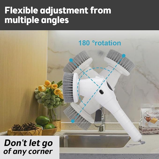 Cordless Electric Spin Scrubber, IP5 Rated w 8 Brush Heads and Adjustable Arm, 3 Speed Power Scrubber for Bathroom, Tub, Floor