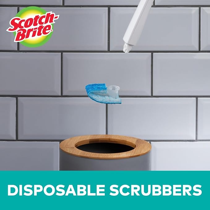 Scotch-Brite Disposable Toilet Scrubber Starter Kit, Disposable Refills with Built-in Bleach Alternative, Includes 1 Handle, Storage Caddy and 5 Refills