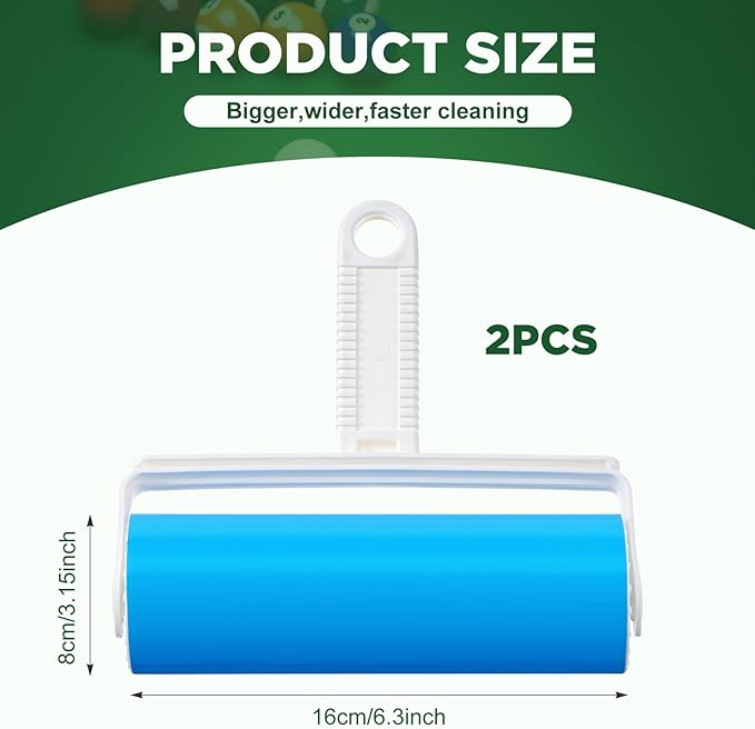 2 Pcs Billiards Table Dust Remover, Large 6.3 x 6.3 x 3.1 Inch Washable Roller Cleaner, Reusable Pool Table Cleaner Sticky Lint Roller for Pool, Billiards, Gaming Accessories, Felt Safe