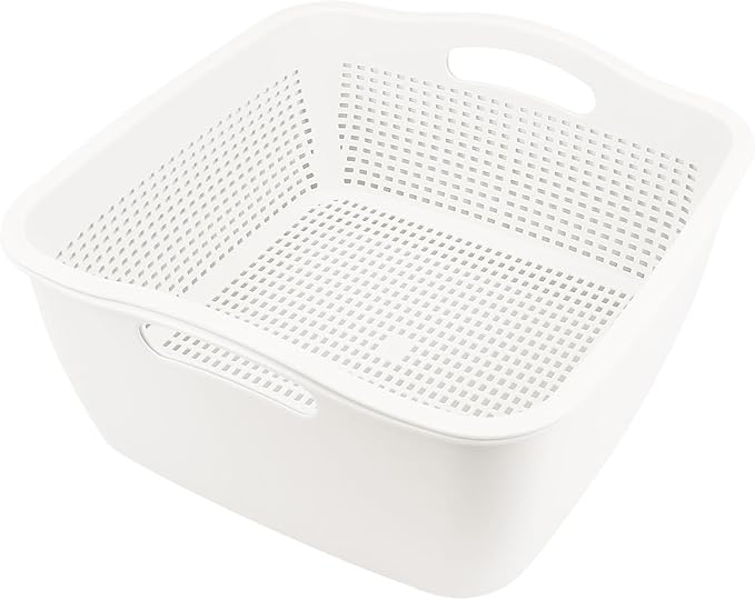 Double-layer Plastic Fruits Vegetable Washing Basket Food Storage Multi-layer Stackable Vegetable Sinks Wash Drain Basket for Kitchen (White)
