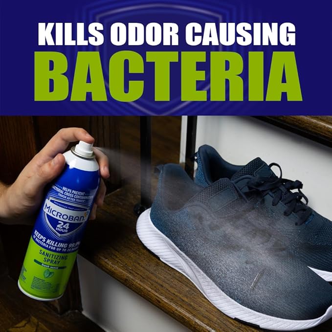 MICROBAN Sanitizing Spray, 15 oz., 2 Pack, Fresh Scent, Penetrates Soap Scum, Greasy Soils and Reduces Odors, Keeps Killing 99.9% of Bacteria on Hard, Non-Porous Surfaces in Home for up to 24 Hours