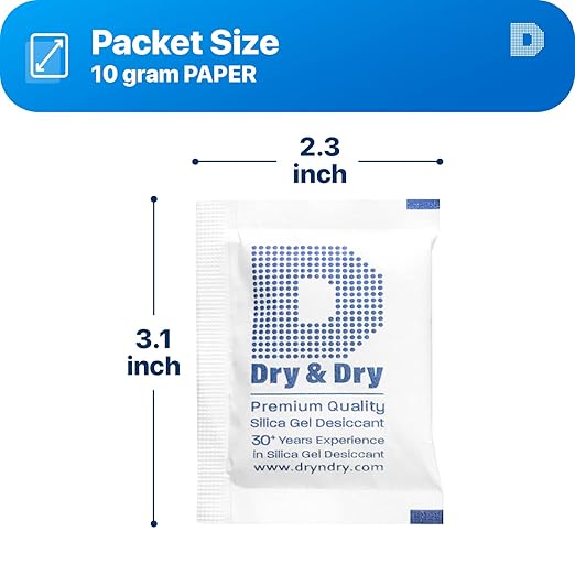 Dry & Dry 10 Gram [10 Packets] Silica Gel Packets Silica Gel Desiccants, Silica Gel Packs - Rechargeable (Food Safe) Silica Gel Packets, Silica Packets