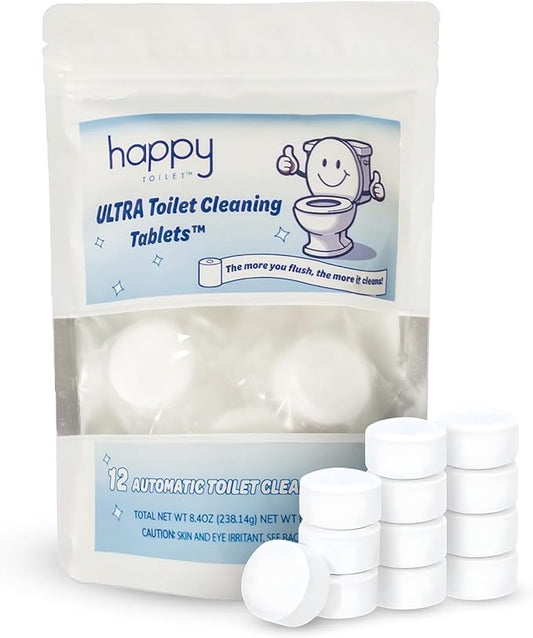Happy Toilet Cleaner Automatic Toilet Bowl Cleaner Tablets Ultra-Strength Bathroom Toilet Tank Cleaner Tablets for Tank - Toilet Bowl Cleaners Resealable 12-Pack Bag