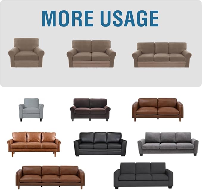 H.VERSAILTEX Multi-Pieces Chair Covers Stretch Couch Covers Form Fitted Seat and Back Cushions Covers (1 Seat Cover Plus 1 Back Cusion Cover, Bonus 2 Armrest Covers), Macchiato