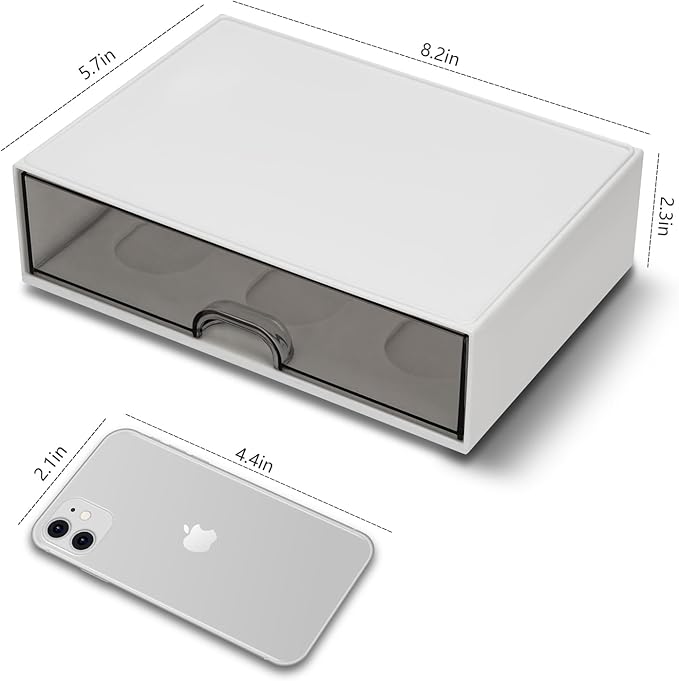 Desk Organizer Drawer, Clear Plastic Desk Storage Box, Desktop Organization for Office Supplies, Gel Pens, Pencils, Markers, Tape, Erasers, Paperclips, Chargers (White)