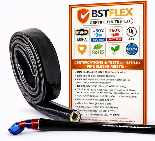 5/8"(16mm) ID Heat Shielded Fire Thermo Armor Fire Sleeve Silicone Coated Fiberglass for Automotive Hose Lines & Electrical Wiring Black, 5 feet