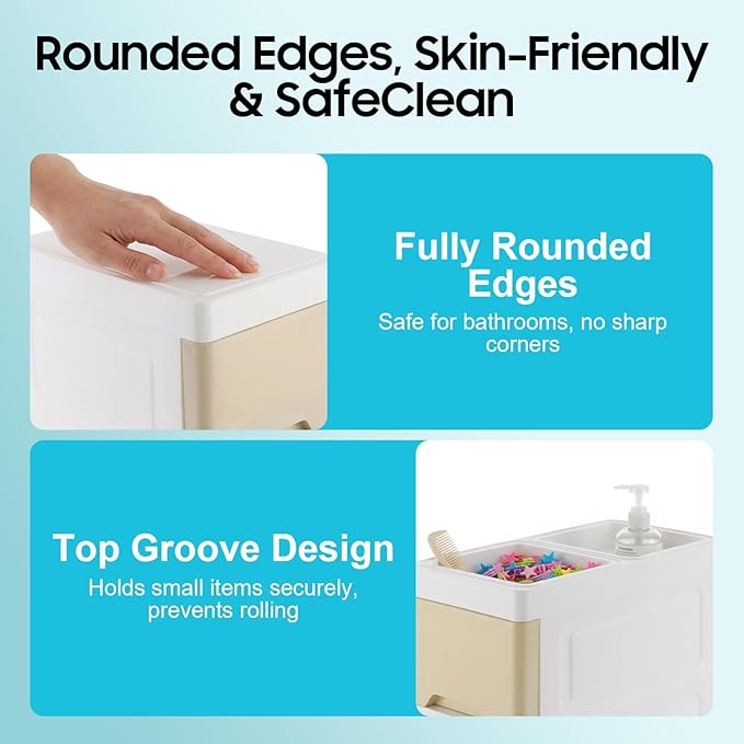 Narrow Plastic Drawers Cabinet, Multi-functional Plastic Tower Organizer with Wheels for Small Space Bathroom Bedroom Kitchen Offices Dormitory, 7 * 15 * 33in (Colorful B)