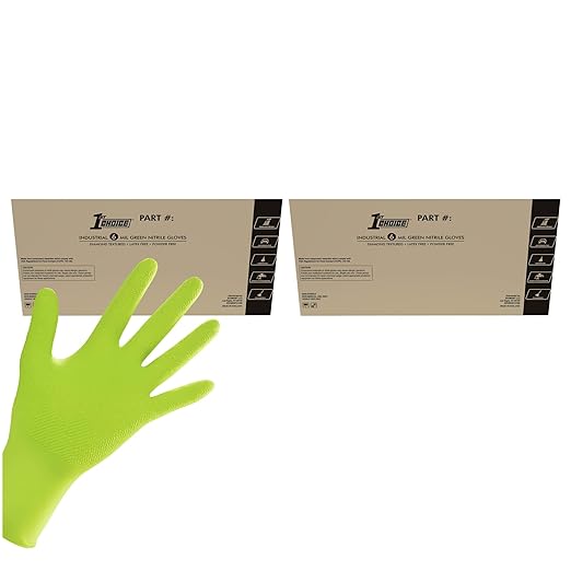 1st Choice 6 mil Green Gloves, Disposable, Latex Free, Raised Diamond Grip, Mechanic Glove for Men, Medium, 2 Cases of 1000