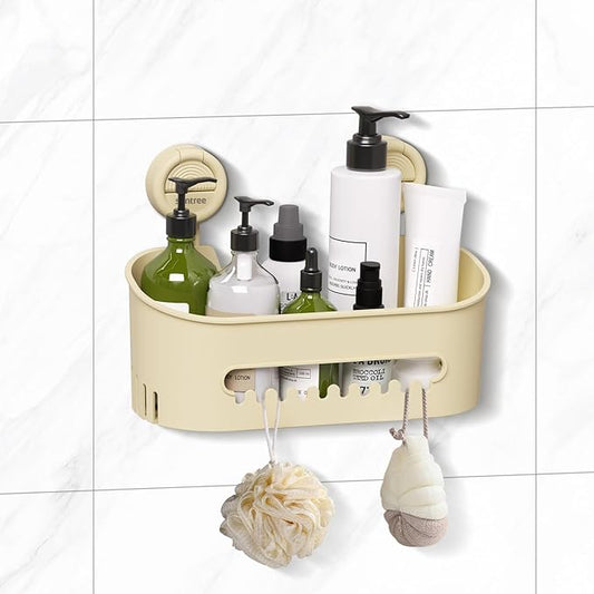 suntree Suction Cup Shower Caddy - Strong Hold, Holds 22lb, No Drill Needed, Waterproof Bathroom Shelf Organizer for Shampoo Bottles, Cream White
