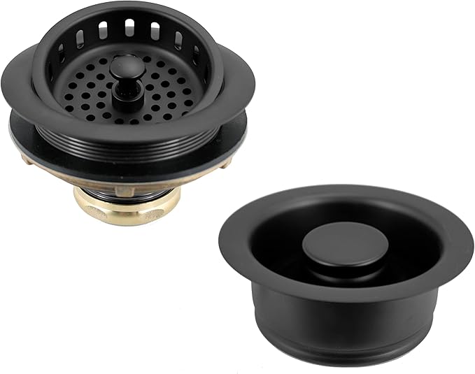 Westbrass D2165-62 Post Style Large Kitchen Basket Strainer with Waste Disposal Flange and Stopper, Matte Black