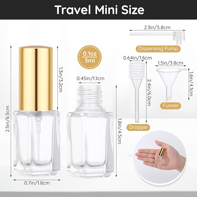 Segbeauty 20pcs 0.1oz Perfume Atomizer Glass Sprayer, Small Perfume Travel Refillable Cologne Spray Bottle, 3ml Bulk Mini Spray Bottle with Refill Kit, Fine Mist Empty Fragrance Travel Atomizer