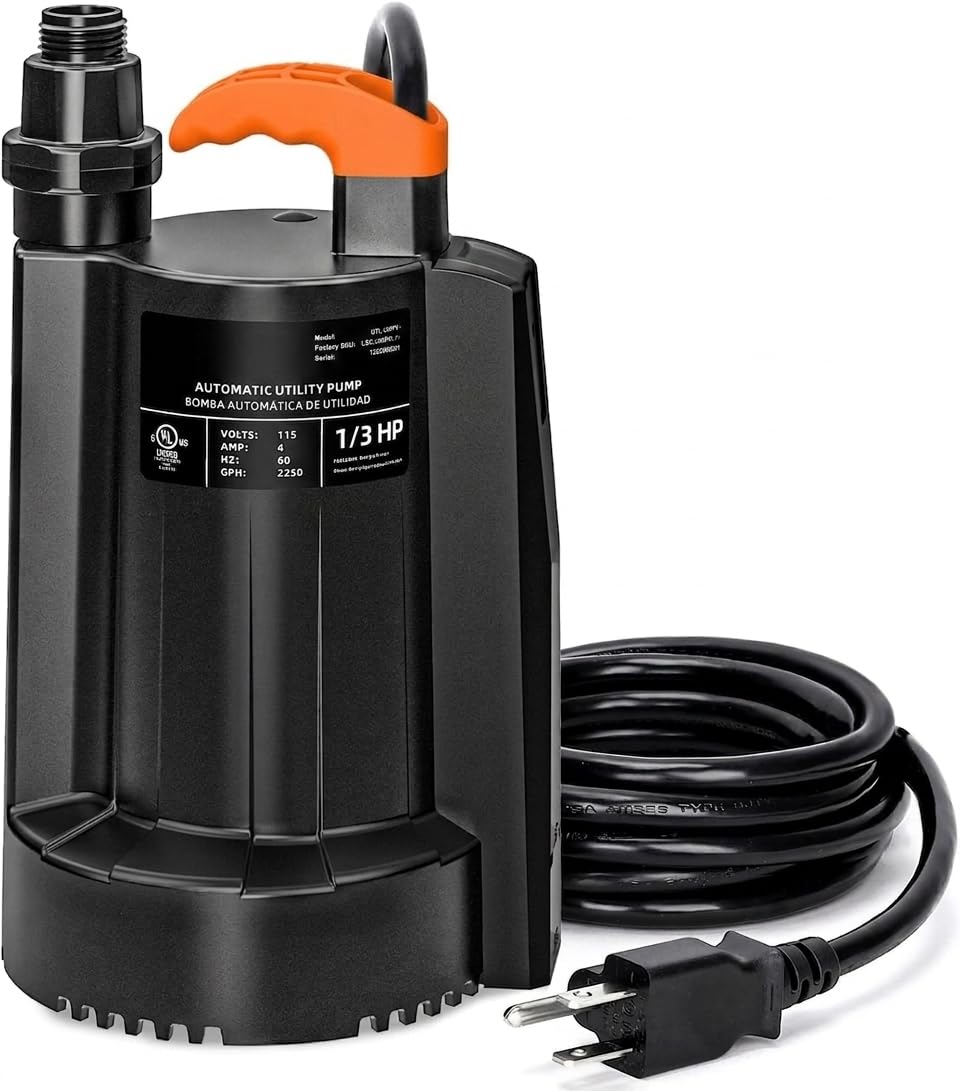 LEO 1/3 HP Automatic Sump Pump, 2250GPH Submersible Utility Pump - Image 1