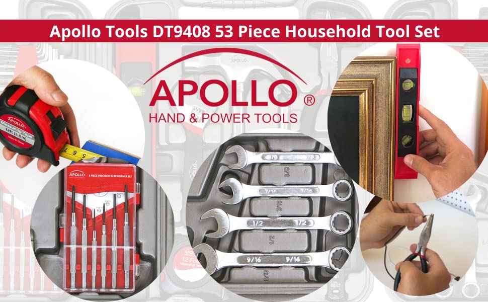 Apollo Tools 53 Piece Home Repair Tool Set, Red DT9408 - Image 7