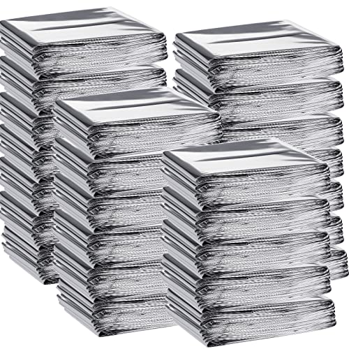 100 Pack Emergency Thermal Blankets Foil Space, Silver - Image 2