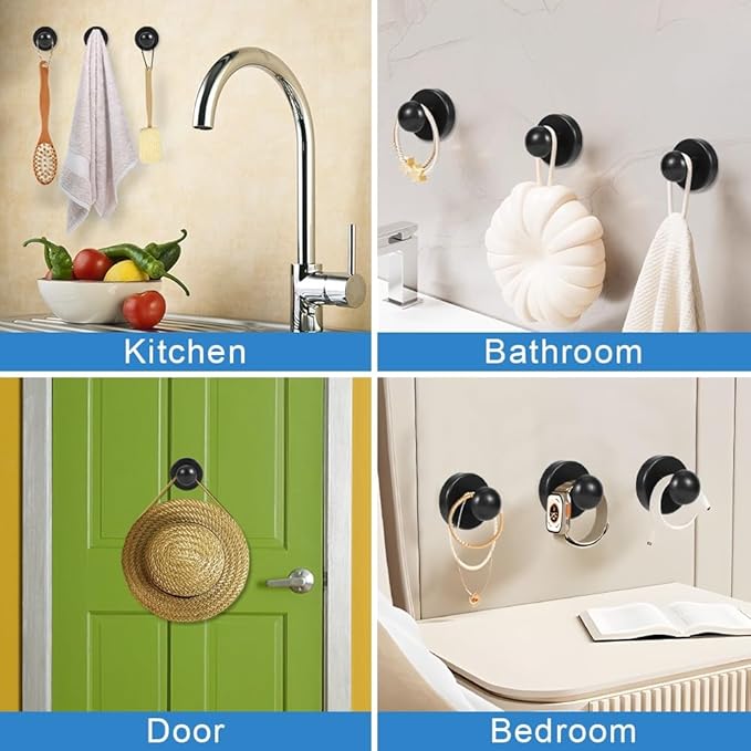 Picowe Suction Cup Hooks, Heavy Duty No Drill Holds Weight, Removable Adhesive Grips for Tile, Glass, Mirror, Shower - Perfect for Bathroom, Kitchen, Office Organization (2)
