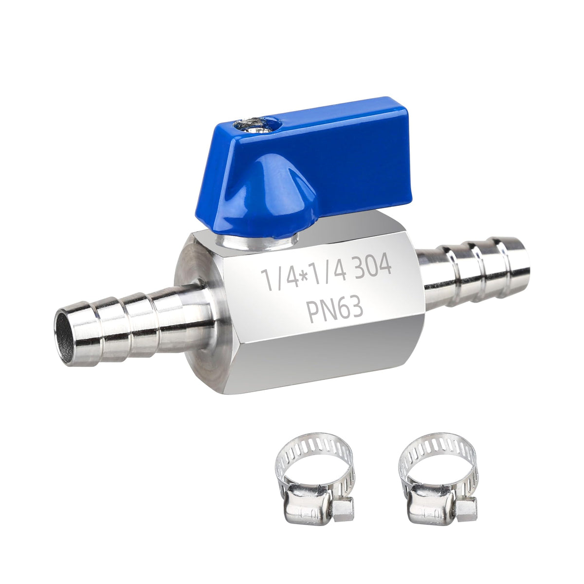 1/4 Inch Barb Ball Valve, Mini 304 Stainless Steel Inline Shut - Image 1